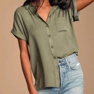 Lulu's Olive Green Button-Up Blouse